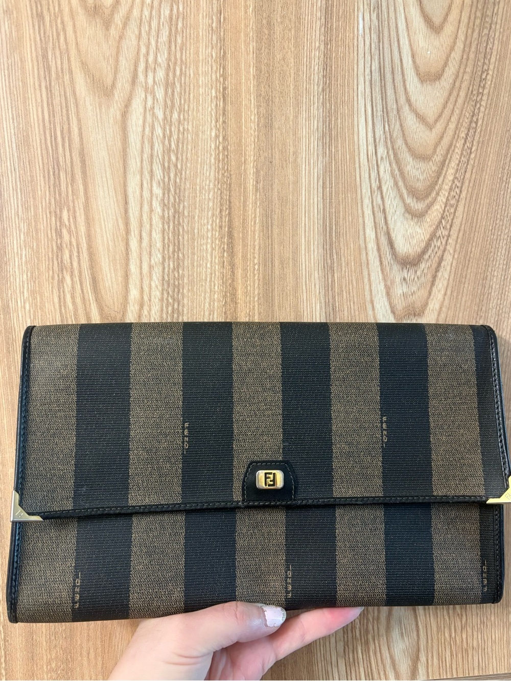 Auth Fendi pecan Organizer Clutch bag leather Vintage